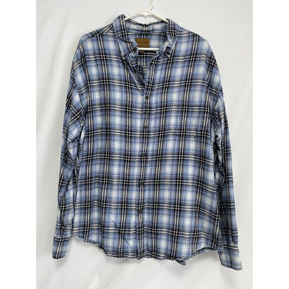 St John’s Bay Blue Plaid Flannel Long Sleeve Button Up Shirt Mens XL 100% Cotton